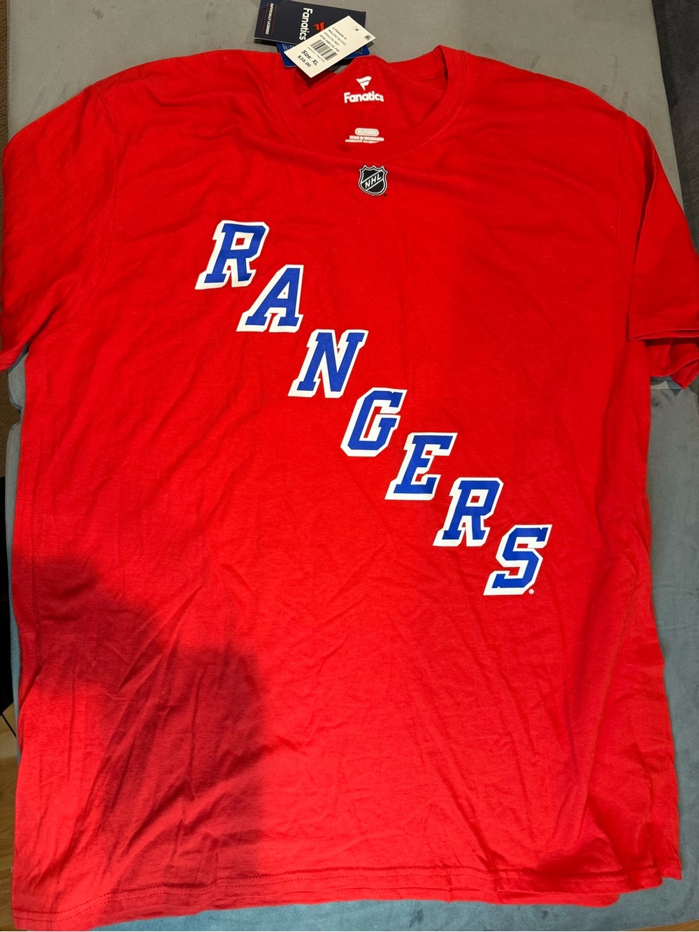 Fanatics Red New York Rangers Youth Tee with Blue & White Lettering